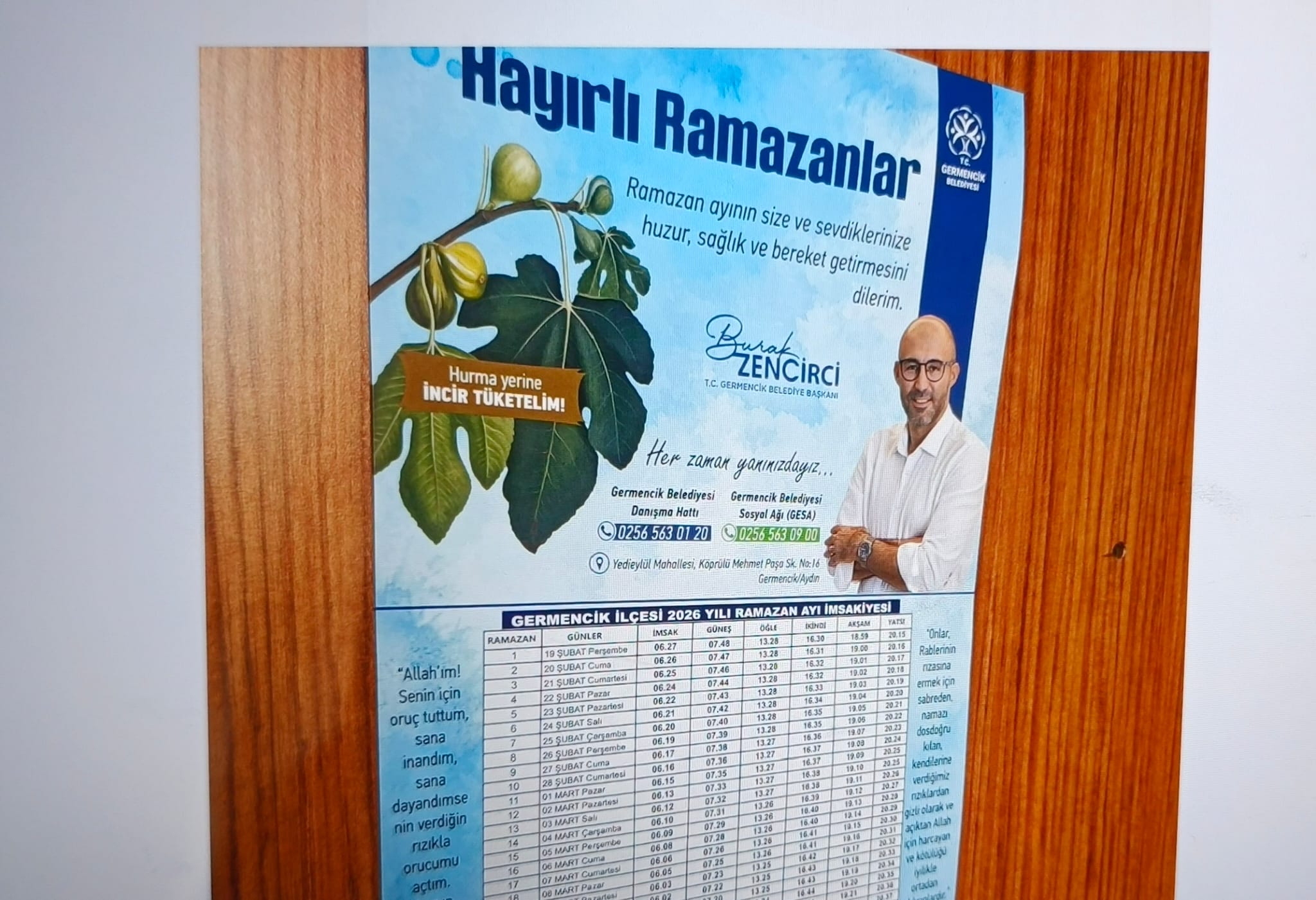 GERMENCİK BELEDİYESİ’NİN DAĞITTIĞI İMSAKİYELERDEKİ İNCİR VURGUSU BÜYÜK TAKDİR TOPLADI